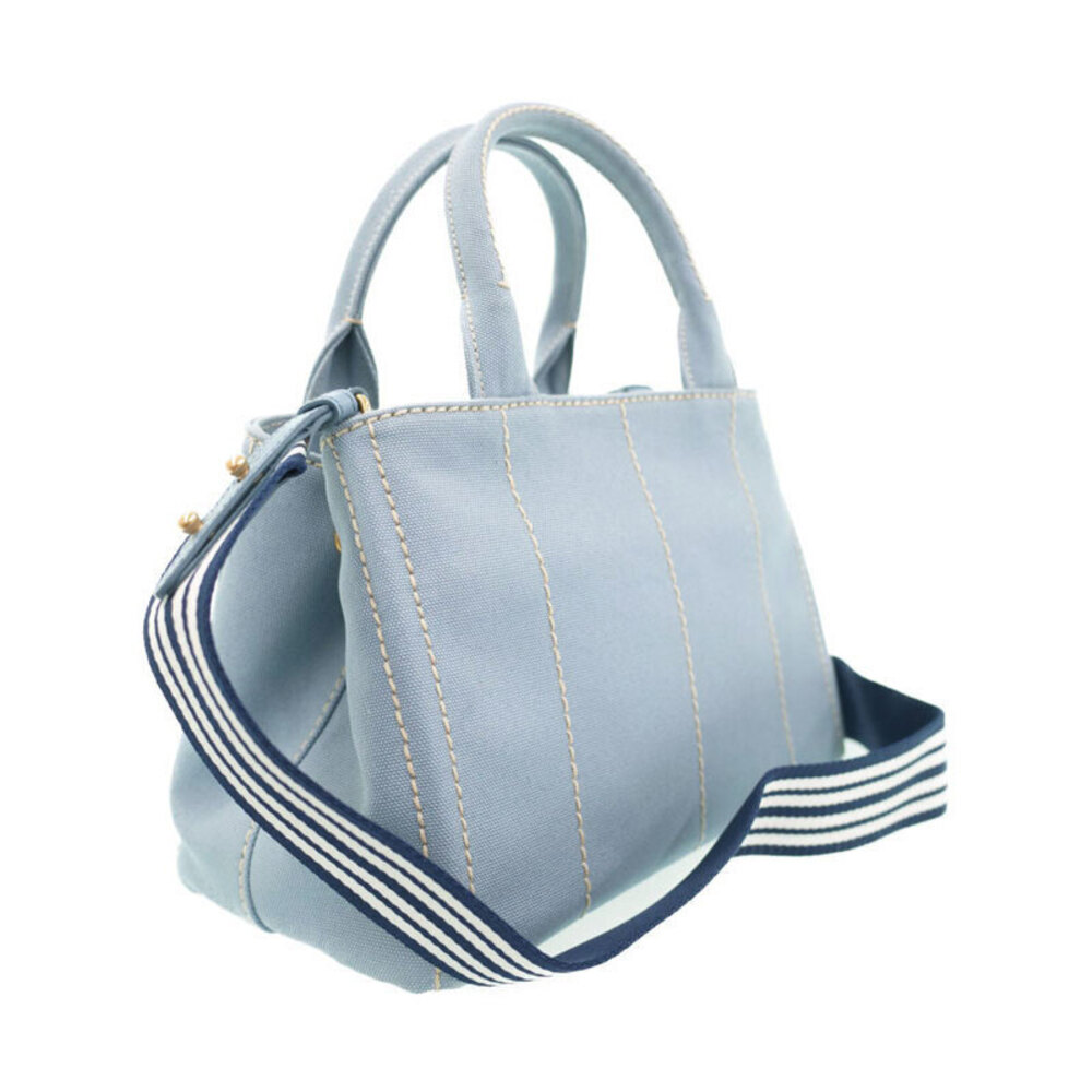 Prada Canapa Tote Denim canvas handbag top handles 2way Blue - Picture 2 of 9